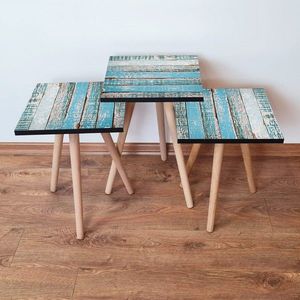 Set masute 3 piese, Leona, 3Shp6, MDF , Albastru/Alb imagine