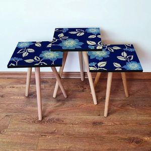 Set masute 3 piese, Leona, 3Shp60, MDF , Bleumarin / Albastru / Bej imagine