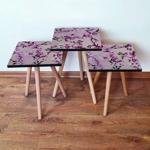 Set masute 3 piese, Leona, 3Shp61, MDF , Roz/Negru imagine