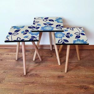 Set masute 3 piese, Leona, 3Shp62, MDF , Bej / Bleumarin / Albastru imagine