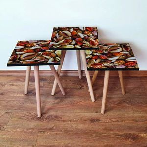 Set masute 3 piese, Leona, 3Shp63, MDF , Portocaliu / Crem / Roșu imagine