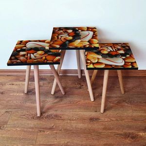 Set masute 3 piese, Leona, 3Shp64, MDF , Portocaliu / Crem / Negru imagine