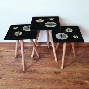 Set masute 3 piese, Leona, 3Shp65, MDF , Negru / Gri / Bej imagine