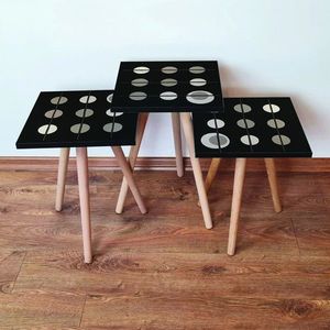 Set masute 3 piese, Leona, 3Shp66, MDF , Negru / Gri / Bej imagine
