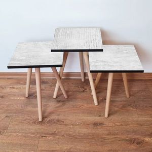 Set masute 3 piese, Leona, 3Shp68, MDF , Alb/Gri imagine