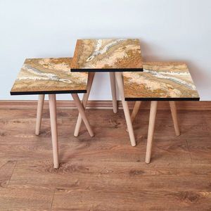Set masute 3 piese, Leona, 3Shp77, MDF , Portocaliu / Alb / Bej imagine