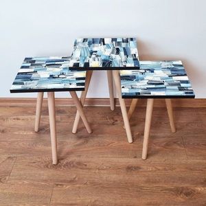 Set masute 3 piese, Leona, 3Shp82, MDF , Bleumarin / Albastru / Alb imagine