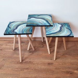 Set masute 3 piese, Leona, 3Shp89, MDF , Bleumarin / Albastru / Auriu / Alb imagine