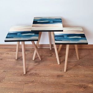 Set masute 3 piese, Leona, 3Shp94, MDF , Bleumarin / Albastru / Alb imagine
