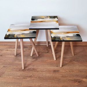 Set masute 3 piese, Leona, 3Shp96, MDF , Negru / Alb / Portocaliu imagine