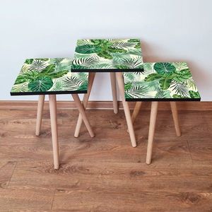 Set masute 3 piese, Leona, 3Shp98, MDF , Verde / Alb / Negru imagine