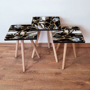 Set masute 3 piese, Leona, 3Shp99, MDF , Negru / Auriu / Alb imagine