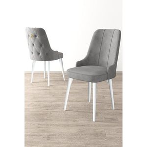 Set scaune 4 piese, Charlotte, Newa, Metal, Gri/Alb imagine