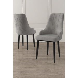 Set scaune 4 piese, Charlotte, Trex, Metal, Gri/Negru imagine