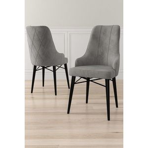 Set scaune 4 piese, Charlotte, Neta, Metal, Gri/Negru imagine
