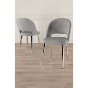 Set scaune 4 piese, Charlotte, Pane, Metal, Gri/Crom imagine