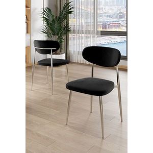 Set scaune 4 piese, Charlotte, Vina, Metal, Negru / Crom imagine