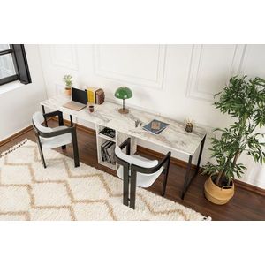 Birou, Nordure, Twin Study Desk, 240x74x60 cm, PAL, Frezie / Marmură / Negru imagine