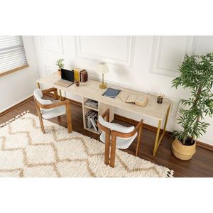 Birou, Nordure, Twin Study Desk, 240x74x60 cm, PAL, Travertin / Auriu imagine