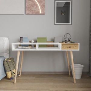 Birou, Qualex, Flex, 120x72x53 cm, PAL, Alb / Stejar imagine