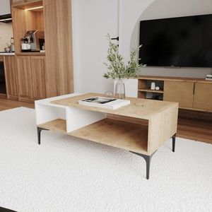 Masuta de cafea, Qualex, Tarz, 90x39x50 cm, PAL, Alb / Stejar imagine