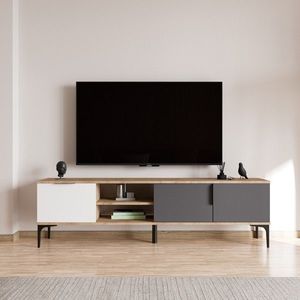 Comoda TV, Qualex, Tarz, 180x49x33 cm, PAL, Alb / Antracit / Stejar imagine
