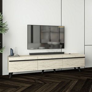 Comoda TV, Inarch, Amsterdam Style, 180x42x35 cm, PAL, Travertin / Negru imagine
