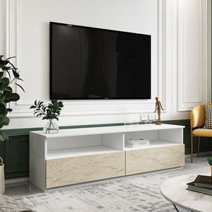 Comoda TV, Inarch, Centra, 144x49 cm, PAL, Alb / Travertin imagine