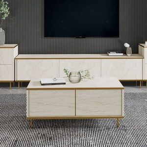 Masuta de cafea, Inarch, Imaj, 90x40x45 cm, PAL, Travertin / Auriu imagine