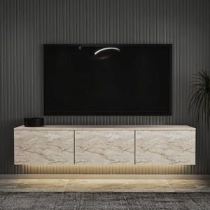 Comoda TV, Inarch, Neon Illuminated, 160x35x32 cm, PAL, Travertin imagine