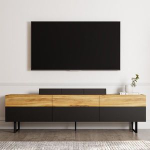 Comoda TV, Inarch, Sign, 180x49x37 cm, PAL, Negru / Stejar imagine