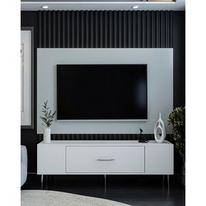 Comoda TV, Olivia, Dekos, 150x48 cm, PAL , Alb / Argintiu imagine