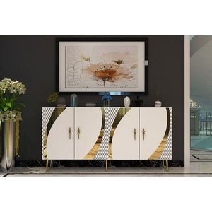 Consola, Olivia, Hook KB150, 150x75x35 cm, PAL, Alb/Auriu imagine