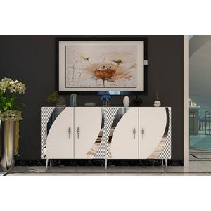 Consola, Olivia, Hook KB150, 150x75x35 cm, PAL, Alb / Argintiu imagine