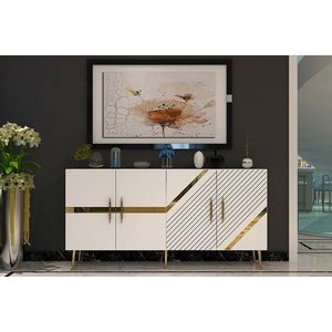 Consola, Olivia, Fuga KB150, 150x75x35 cm, PAL, Alb/Auriu imagine