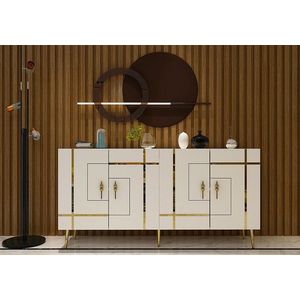 Consola, Olivia, Line KB150, 150x75x35 cm, PAL, Alb/Auriu imagine