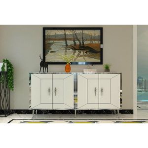 Consola, Olivia, Arno KB150, 150x75x35 cm, PAL, Alb / Argintiu imagine