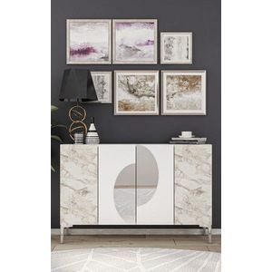 Consola, Chalmette, Afra KM120, 120x75x29 cm, PAL , Alb / Marmură Efes / Argint imagine