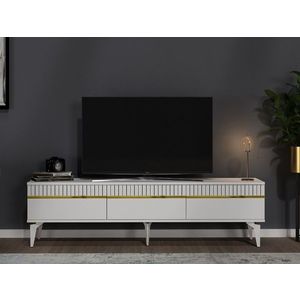 Comoda TV, Olivia, Defne, 180x44 cm, PAL, Alb/Auriu imagine