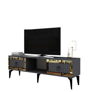 Comoda TV, Olivia, Linda, 150x44 cm, PAL, Antracit / Aur imagine