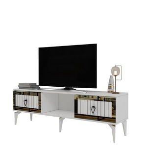 Comoda TV, Olivia, Linda, 150x44 cm, PAL, Alb/Auriu imagine