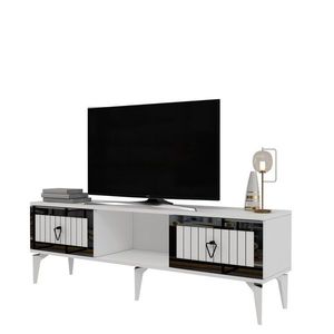 Comoda TV, Olivia, Linda, 150x44 cm, PAL, Alb / Argintiu imagine
