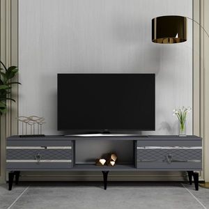 Comoda TV, Olivia, Pelin, 150x44 cm, PAL, Antracit / Argintiu imagine