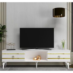 Comoda TV, Olivia, Pelin, 150x44 cm, PAL, Alb/Auriu imagine