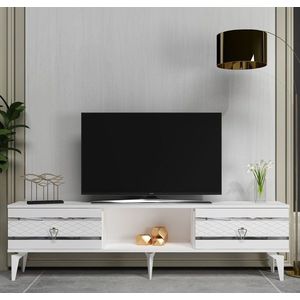 Comoda TV, Olivia, Pelin, 150x44 cm, PAL, Alb / Argintiu imagine