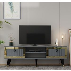 Comoda TV, Olivia, Lidya, 150x45 cm, PAL, Antracit / Aur imagine