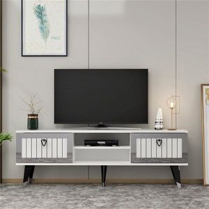 Comoda TV, Olivia, Lidya, 150x45 cm, PAL, Alb / Argintiu imagine