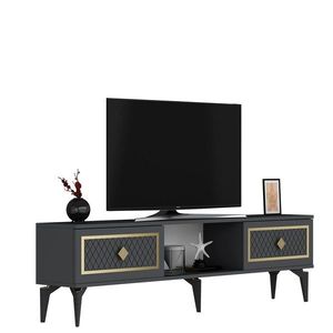 Comoda TV, Olivia, Herry, 150x44 cm, PAL, Antracit / Aur imagine