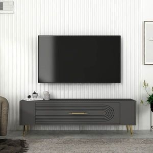 Comoda TV, Olivia, Retrol3, 120x48 cm, PAL, Antracit / Aur imagine