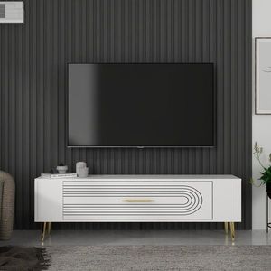 Comoda TV, Olivia, Retrol3, 120x48 cm, PAL, Alb/Auriu imagine